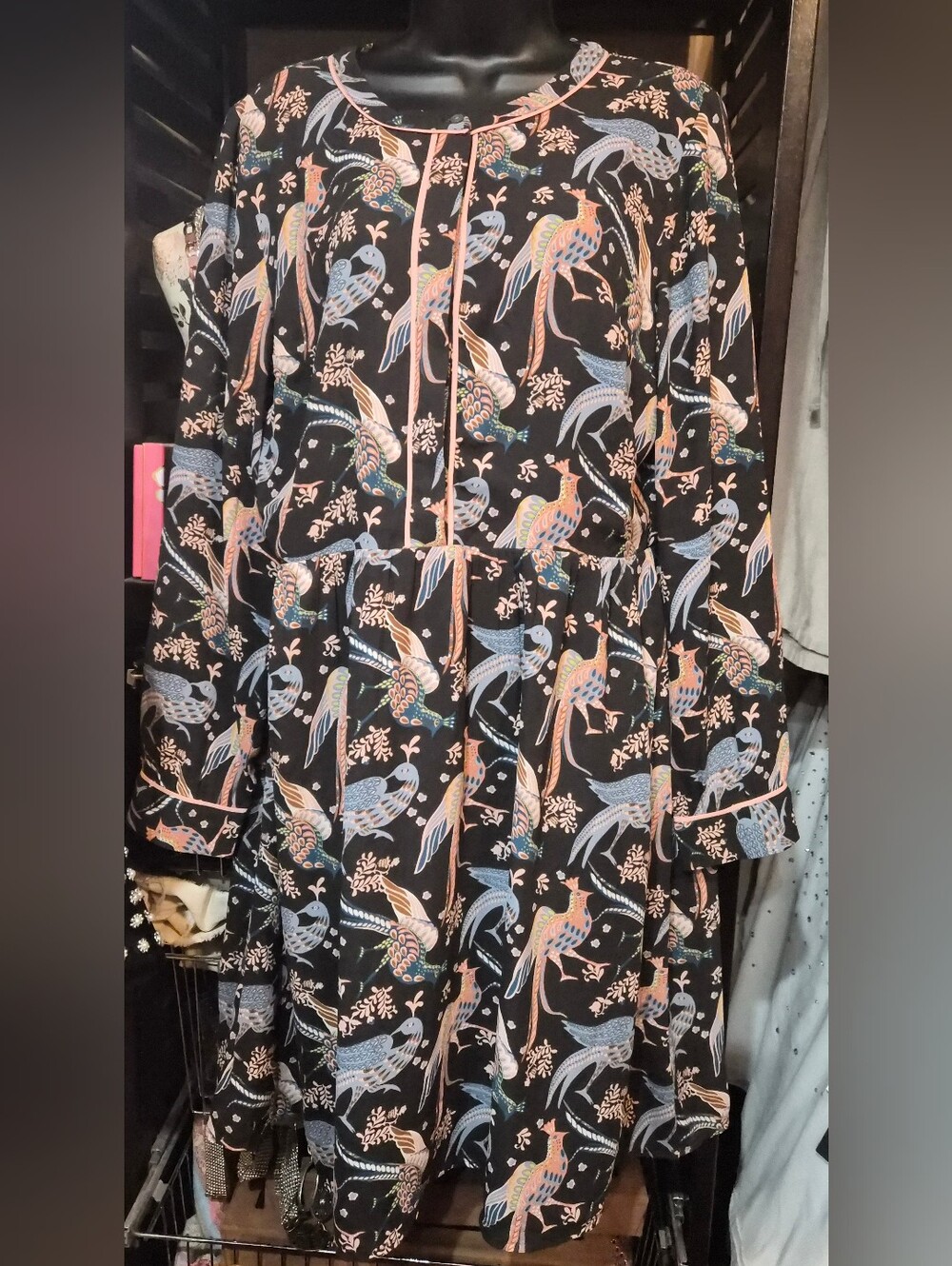 Ann Taylor Loft Snow Bird Floral Print Shirt Dress Size 12 Black Multi Color